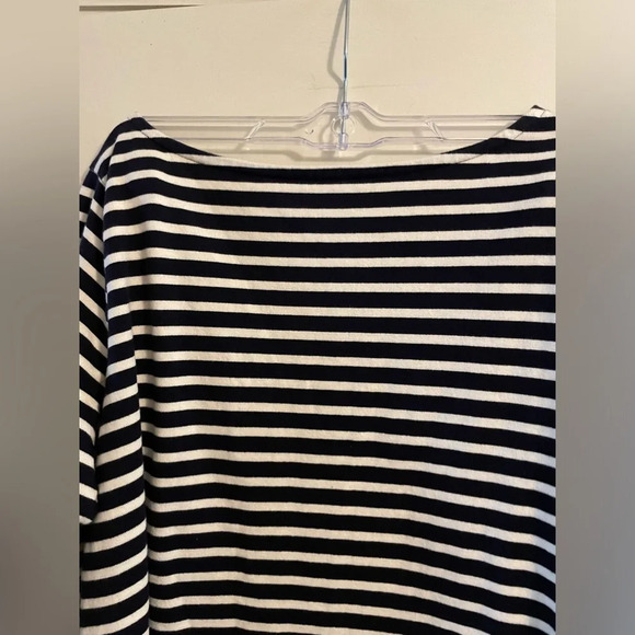 Talbots Black White Striped Embroidered Daisies Boat Neck 3/4 Sleeve Top Size XP - Picture 6 of 11